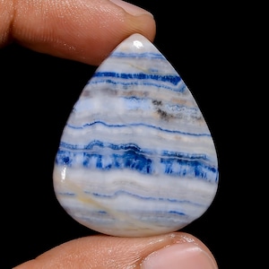 Cabochon di Scheelite naturale, pietra preziosa sciolta, cristallo di Scheelite a forma di pera, pietra preziosa di rodocrosite blu, dimensioni 33X26X5 mm, peso 44 ct.