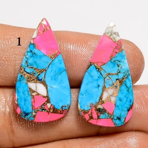 Paire de cabochons assortis couleur cuivre turquoise rose barbe à papa, pierres précieuses turquoise cuivre, turquoise bonbon américaine pour boucles d'oreilles (comme sur la photo)