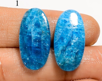 Par de cabujones a juego de apatita azul natural, par de apatita pulida, piedra de nacimiento de cristal de apatita, para hacer aretes (par como se muestra en la imagen)