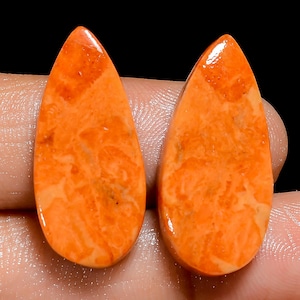 Natürliche Orange Türkis Birne Form Cabochon Edelstein Paar für die Herstellung von Ohrringen Gewicht 22 Karat Größe 25X12X4mm