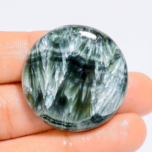 Natuurlijke serafiniet ronde vorm cabochon losse edelsteen voor het maken van sieraden 49 kt. 31 x 31 x 5 mm (steen als foto)