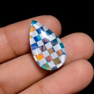Aurora Opal Checker Cabochon Gemstone Pear Shape Cabochon Gemstone sciolto per la creazione di gioielli 14 carati 23X14X5mm (pietra come da immagine)