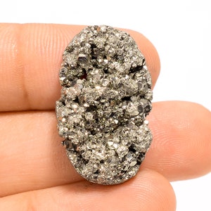Cabochão drusa de pirita natural, pedra preciosa solta, formato oval, pedra preciosa drusa de pirita dourada, pedra para fazer joias, presente para ela
