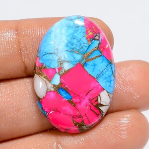Barbe à papa turquoise forme ovale cuivre turquoise cabochon pierre précieuse en vrac pour la fabrication de bijoux 20 Ct 29X20X5 mm (Pierre comme sur l'image)