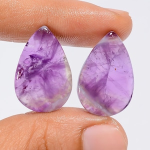 Coppia di pietre preziose cabochon di ametista trapiche naturale a forma di pera per realizzare orecchini da 27 carati, 24 x 16 x 4 mm (coppia come da foto)