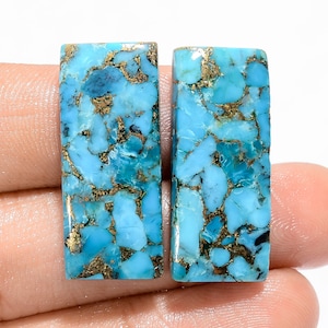 Cabochon di coppia di turchesi blu naturali, pietra preziosa di turchese blu abbinata, coppia di turchesi di forma rettangolare, pietra per gioielli, regalo per lei