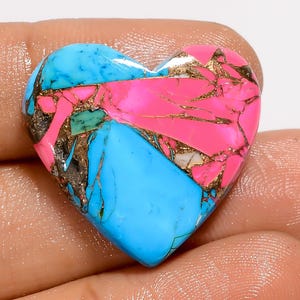 Natuurlijke suikerspin roze koperen hartvorm cabochon losse edelsteen voor het maken van sieraden 20 kt. 23 x 25 x 5 mm (steen als foto)