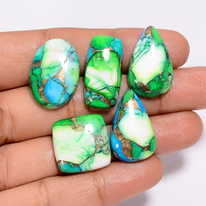 Cabochon di turchese di rame blu verde naturale Cabochon di turchese di rame spinoso 5 pezzi Lotto di pietre preziose per la creazione di gioielli (lotto come da immagine)