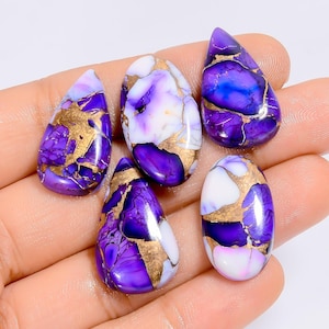 Cabochon di turchese naturale viola rosa bianco bufalo rame pietra preziosa per la creazione di gioielli 5 pezzi 65 carati 22X13 25 x 14 mm (pietra come da immagine)