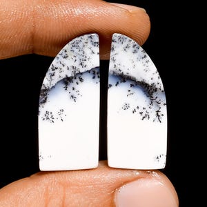 Paire de pierres précieuses en vrac cabochon de forme fantaisie opale dendrite naturelle pour faire des boucles d'oreilles 25 Ct 27X11X4 mm (la paire comme sur l'image