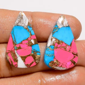 Cotton Candy Pink Kupfer Türkis Matched Paar Birnenform Cabochon Loses Edelstein-Paar für die Herstellung von Ohrringen 24 Ct 26X16X4mm (Paar wie Abbildung