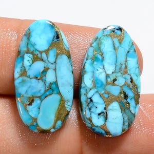 Par de piedras preciosas sueltas de cabujón de turquesa de cobre espinoso natural en forma de huevo para hacer aretes, peso de 16 quilates, tamaño 21 x 11 x 3 mm