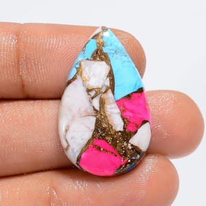 Paire de barbe à papa naturelle cuivre turquoise en forme de coussin cabochon de pierres précieuses en vrac pour la fabrication de bijoux 15 Ct 27X17X3 mm (Pierre comme sur l'image)