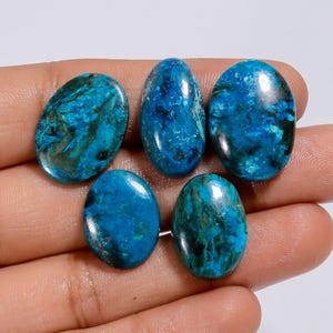 Cabochon naturel de forme ovale en chrysocolle, lot de 5 pierres précieuses pour la fabrication de bijoux, 60 carats 19 x 14, 22 x 16 mm (pierre comme sur la photo)