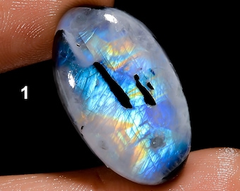 Natuurlijke regenboog maansteen kristal, maansteen met zwarte toermalijn cabochon, losse maansteen edelsteen, sieraden maken steen, cadeau voor haar