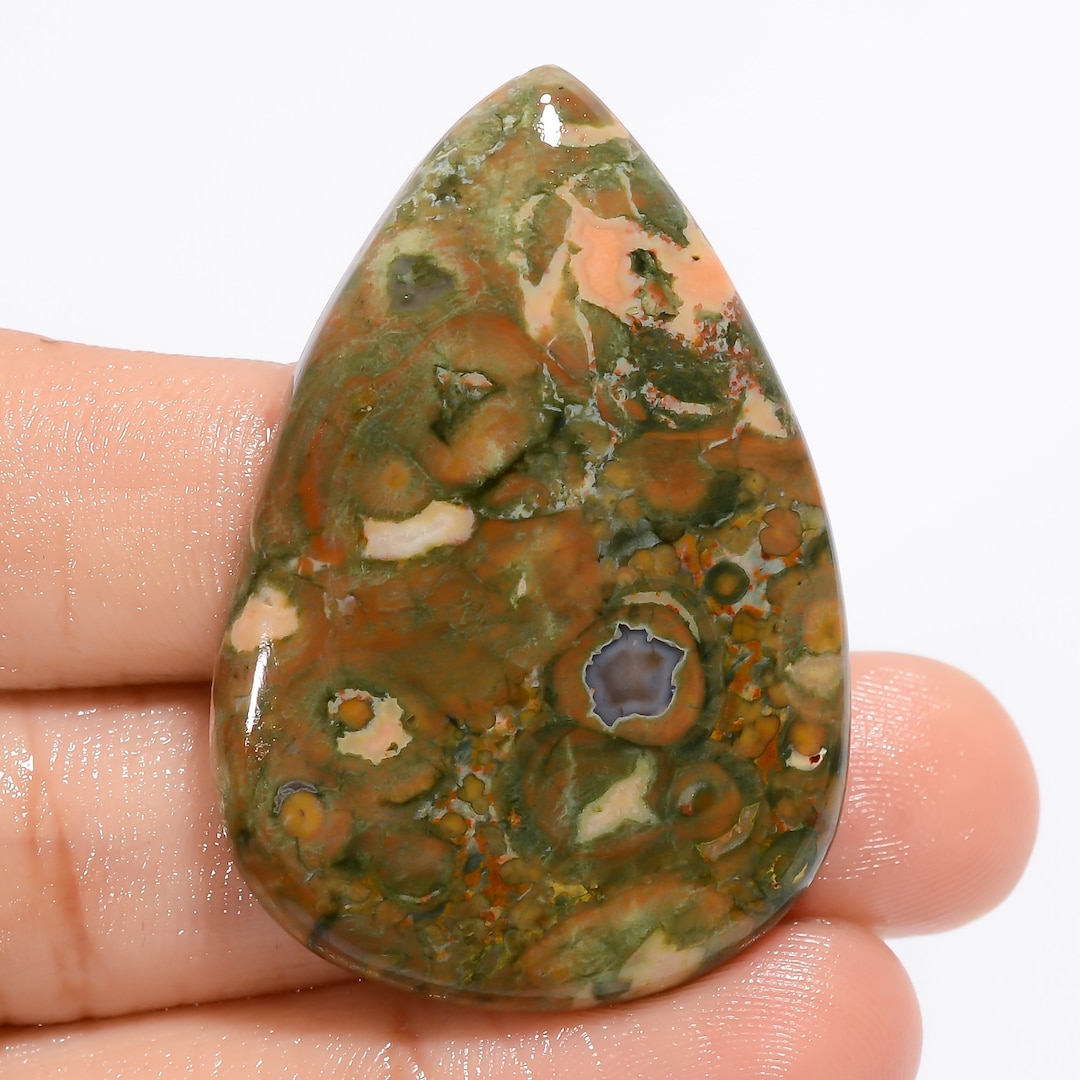 Natural Rhyolite Cabochon: Drop Shape Gemstone (43X29X5 Mm, 55 Carat ...