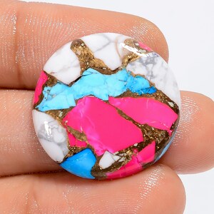 Natürliche Cotton Candy Pink Kupfer Türkis runde Form Cabochon lose Edelstein für die Herstellung von Schmuck 18 Ct 22X22X3 mm (Stein als Abbildung)