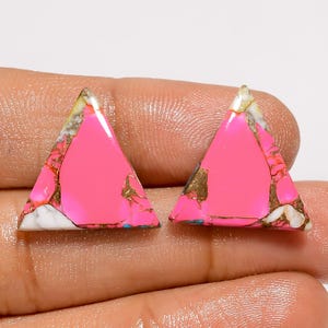 Cotton Candy Pink Kupfer Türkis Matched Paar Dreieck Form Cabochon Edelstein Paar für die Herstellung von Ohrringen 12 Ct. 18X17X3 mm (Paar wie Abbildung