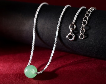 Collar con colgante de aventurina verde y cadena ajustable de plata de ley 925 de 45 cm. Regalo para ella.