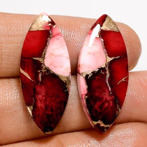Natürliche Red Buffalo Kupfer Türkis Cabochon Marquise Form Cabochon Edelstein Paar für die Herstellung von Ohrringen 21 Ct 29X12X3 mm (Paar als Abbildung)