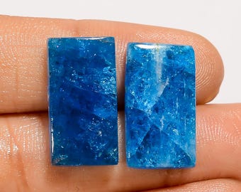 Par de piedras preciosas cabujón de apatita azul neón: 22 ct, 20 x 11 mm