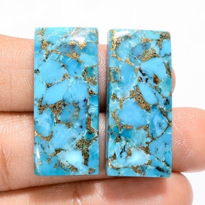 Paire de cabochons de turquoises bleues naturelles, pierres précieuses assorties de turquoises bleues, paire de turquoises de forme rectangulaire, pierre de fabrication de bijoux, cadeau pour elle