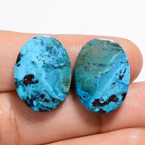 Paire de pierres précieuses azurite naturelle cabochon azurite bleu paire d'azurite 20 x 14 x 5 mm taille 30 carats paire de cristal azurite (paire d'azurite comme image