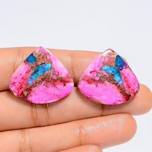 Paire de pierres précieuses en vrac en forme de coeur turquoise d'huître épineuse naturelle pour faire des boucles d'oreilles 35 Ct 22X25X3 mm (La paire comme sur l'image)