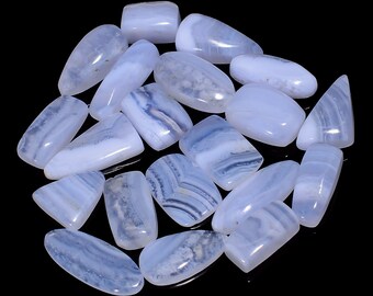 Blue Lace Agate Cabochon Lot: Mix Shape, 20 Pieces (11X6 19X9 mm)