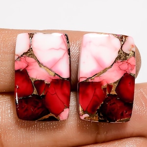 Paire de pierres précieuses de cabochon de forme rayonnante en cuivre turquoise de buffle rouge naturel pour la fabrication de boucles d'oreilles, 26 carats 21 x 13 x 4 mm (la paire comme sur la photo)