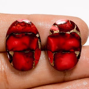Paire de pierres précieuses de forme ovale cabochon de forme ovale en cuivre turquoise de buffle rouge naturel pour la fabrication de boucles d'oreilles 21 Ct. 20 x 14 x 3 mm (la paire comme sur la photo)