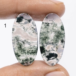 Paire d'agate mousse naturelle cabochon Paire d'agate mousse verte Paire de pierres en cristal pour faire des boucles d'oreilles