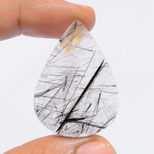 Quarzo rutilo nero naturale a forma di pera, pietra preziosa sciolta cabochon per la creazione di gioielli, 38 ct, 35 x 25 x 3 mm (quarzo rutilo nero come da foto)