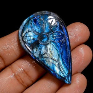 Labradorite naturale a forma di pera, pietra preziosa sfusa intagliata per realizzare gioielli, 66 carati, 45 x 27 x 6 mm (pietra come da foto)