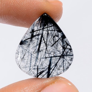 Quarzo rutilo nero naturale a forma di pera, pietra preziosa sciolta cabochon per la creazione di gioielli, 11 ct, 19 x 17 x 3 mm (quarzo rutilo nero come da foto)