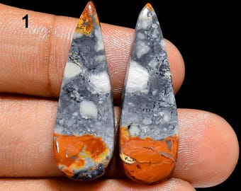 Par de cabujones de jaspe maligano natural, par de piedras preciosas de jaspe maligano para hacer aretes (par como en la imagen)