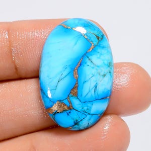 Natürliche Blau Kupfer Türkis Oval Form Cabochon lose Edelstein für die Herstellung von Schmuck 24 Ct. 27X17X4 mm (Stein wie Abbildung)