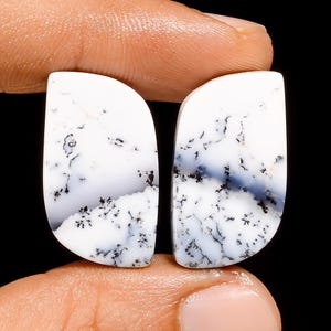 Paire de pierres précieuses en vrac cabochon de forme fantaisie opale dendrite naturelle pour faire des boucles d'oreilles 42 Ct 23X14X7 mm (la paire comme sur l'image
