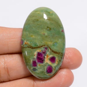 Natural Ruby Fuchsite Oval Shape Cabochon Loose Gemstone For Making Jewelry 77 Ct. 43X26X7 mm (Stone as picture )