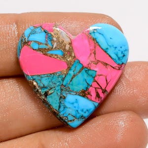 Natuurlijke suikerspin roze koperen hartvorm cabochon losse edelsteen voor het maken van sieraden 19 kt. 24 x 25 x 5 mm (steen als foto)