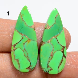 Paire de cabochons en cuivre turquoise épineux vert naturel, pierres précieuses assorties en cuivre turquoise, paire de turquoises en forme de mélange, pierre pour la fabrication de bijoux