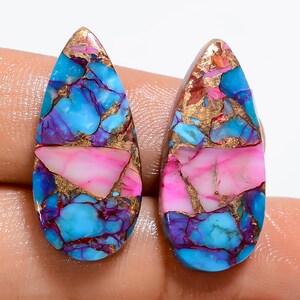 Natürliche Auster Spiny Kupfer Türkis Birne Form Cabochon Lose Edelstein Paar für die Herstellung von Ohrringen Gewicht 21 Karat Größe 26X12X4mm