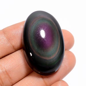 Ossidiana naturale arcobaleno, forma ovale, cabochon, pietra preziosa sciolta per la creazione di gioielli, 72 carati, 37 x 23 x 11 mm (pietra come da immagine)