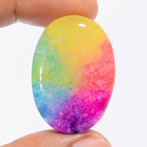 Cabochon de quartz solaire arc-en-ciel multi-cristaux lisses des deux côtés, polis 33 x 23 x 6 mm, cristal de 50 carats (pierre vue