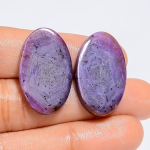 Paire de pierres précieuses cabochon ovales en saphir rose trapiche naturel pour fabrication de boucles d'oreilles 43 Ct. 26 x 15 x 2 mm (la paire comme sur la photo)