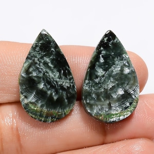 Natürliche Seraphinit Paar Cabochon Grün Seraphinit Matched Paar Edelstein 24X15X4 mm 24 Karat Birnenform Seraphinit Kristall Ohrringe