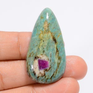 Pietra preziosa naturale sfusa a forma di pera di rubino fucsite, per realizzare gioielli, 52 carati, 40 x 21 x 7 mm (pietra come da foto)
