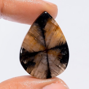 Pietra preziosa sciolta cabochon a forma di pera di chiastolite naturale per la creazione di gioielli, 26 carati, 27 x 20 x 3 mm (pietra come da foto)
