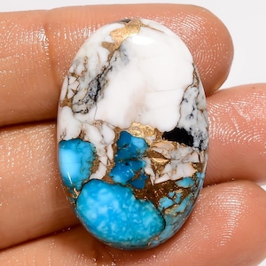 Piedra preciosa suelta de cabujón ovalado de búfalo azul raro para hacer joyas, 34 ct., 30 x 19 x 5 mm (piedra como en la imagen)