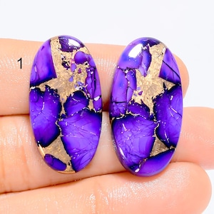 Paire de cabochons en cuivre violet naturel et turquoise, pierres précieuses assorties en turquoise pourpre, paire de turquoises en forme de mélange, pierre pour la fabrication de bijoux